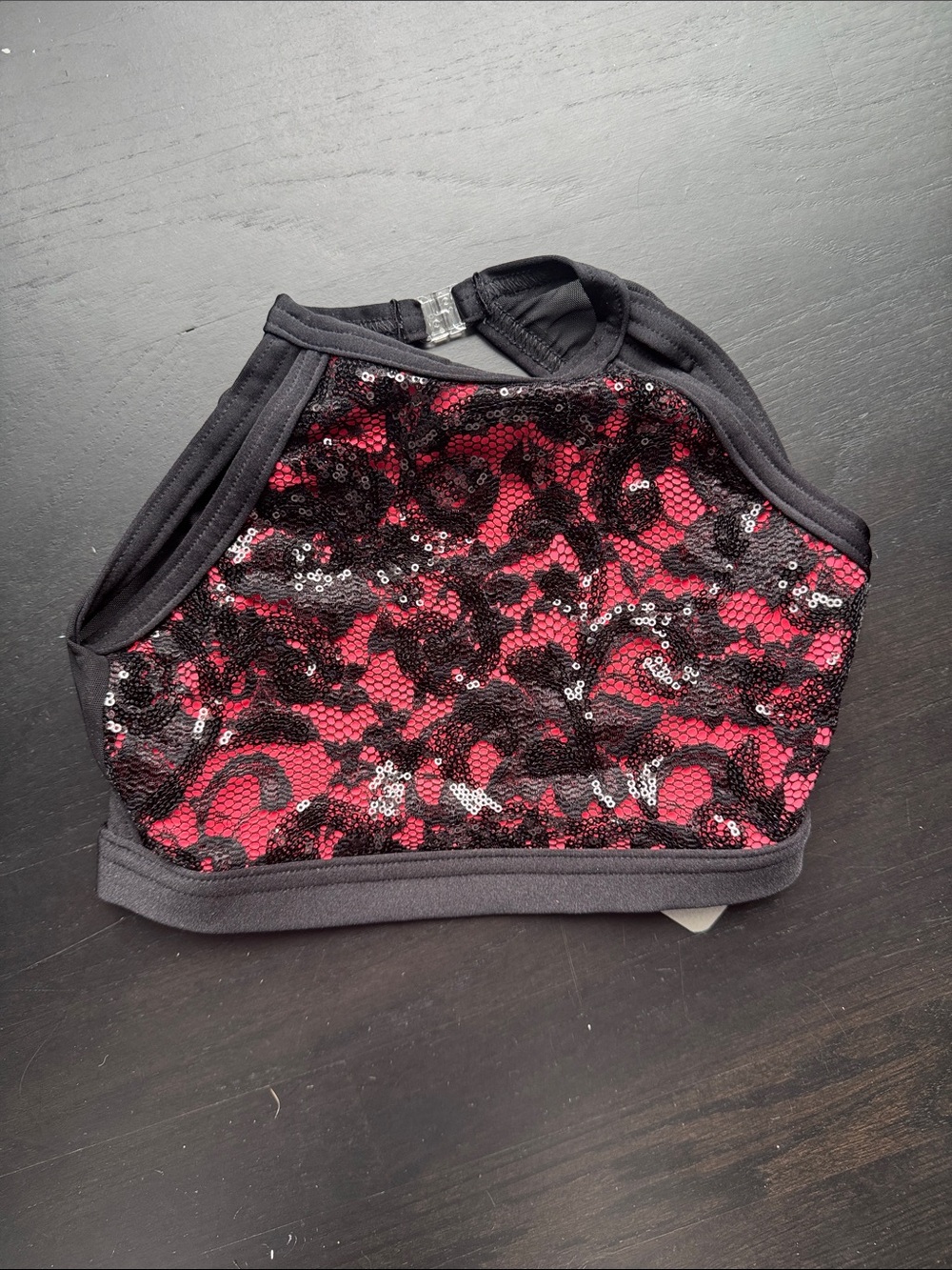 Girls Sequin Lace Dance Crop Top - Black & Red
